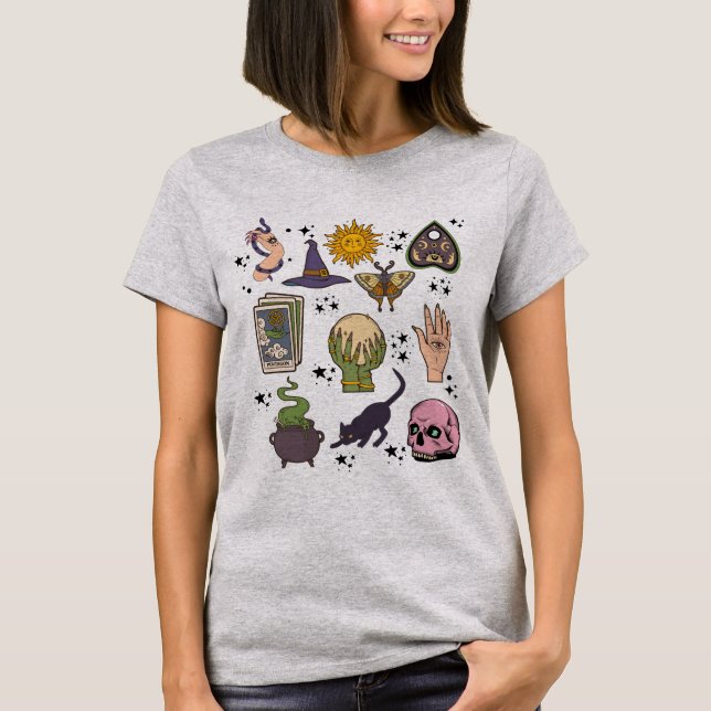 T-shirt Doodles de sorcière vintage Halloween (Devant)