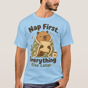 T-shirt Dormir d'abord Capybara Kawaii Cozy