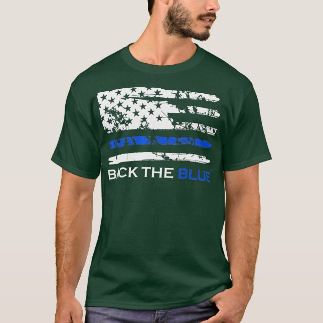 T-shirt Dos Bleu Bleu Bleu Léger Drapeau américain (Devant)