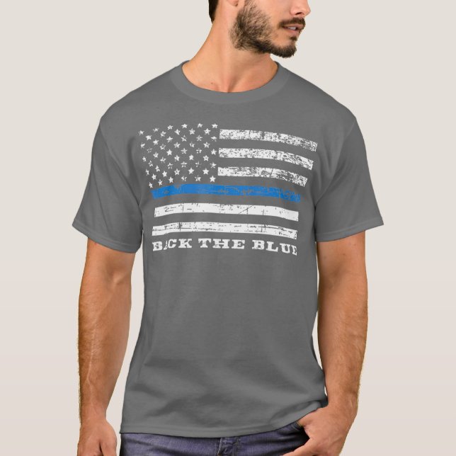 T-shirt Dos Bleu Bleu Bleu Léger Drapeau américain (Devant)