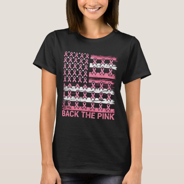 T-shirt dos rose cancer du sein sensibilisation Us Drapeau (Devant)