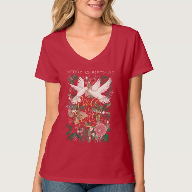 T-shirt Doses paix sur terre rouge floral (Devant)