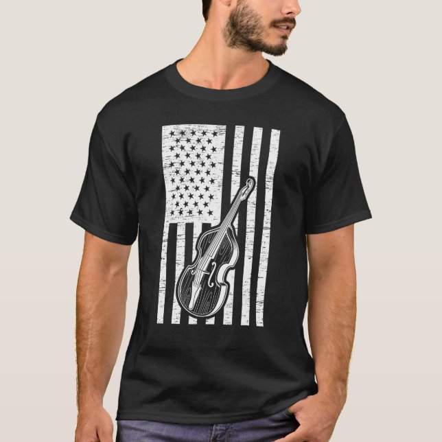 T-shirt Double Bassist US Flag Double Bass Instrument (Devant)