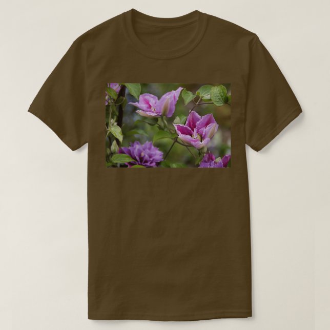 T-shirt Double clematis violet et rose fleur d'escalade (Design devant)