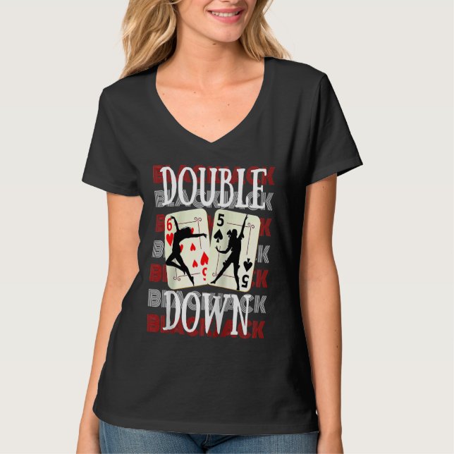 T-shirt Double Down 21 Casino Gambling Blackjack Raglan Ba (Devant)
