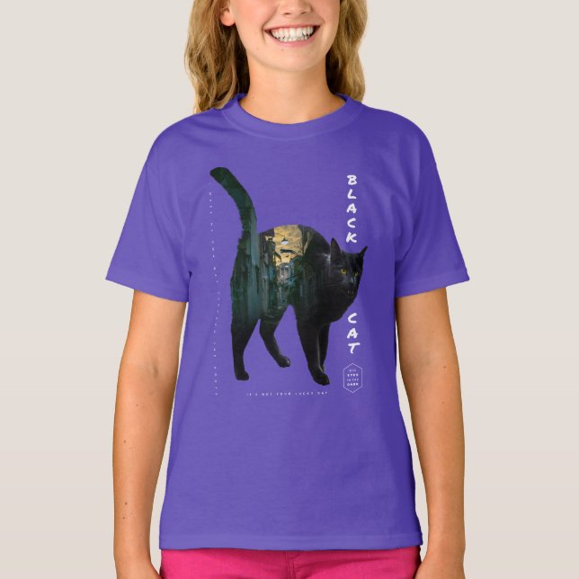 T-shirt Double effet d'exposition - Chat noir (Devant)