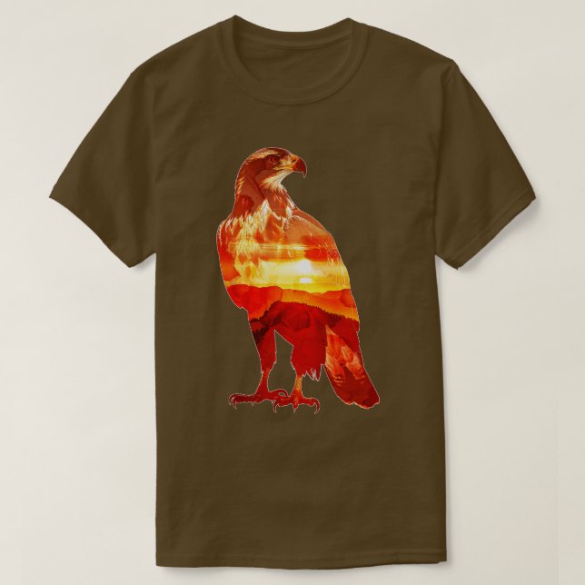 T-shirt Double exposition au coucher du soleil d'aigle (Design devant)