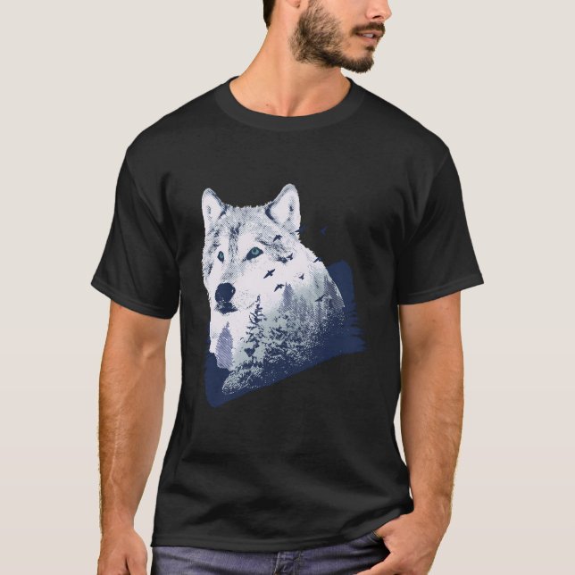 T-shirt Double exposition au loup (Devant)