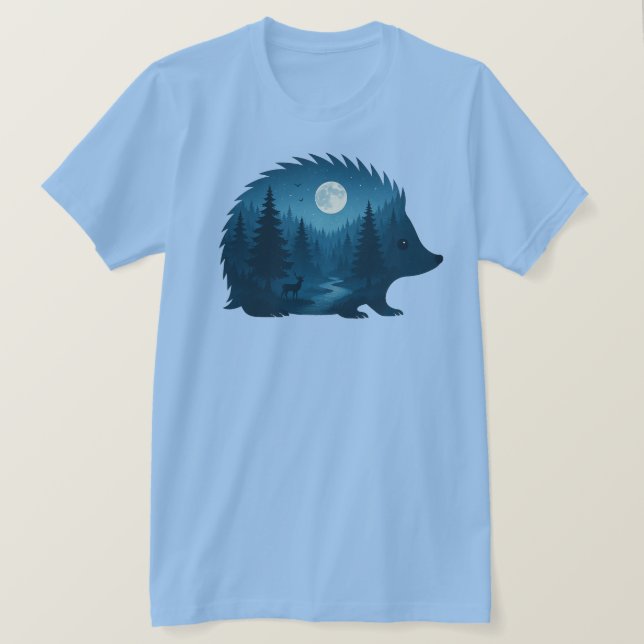 T-shirt Double exposition Hérisson Nature Nuit Paysage (Design devant)