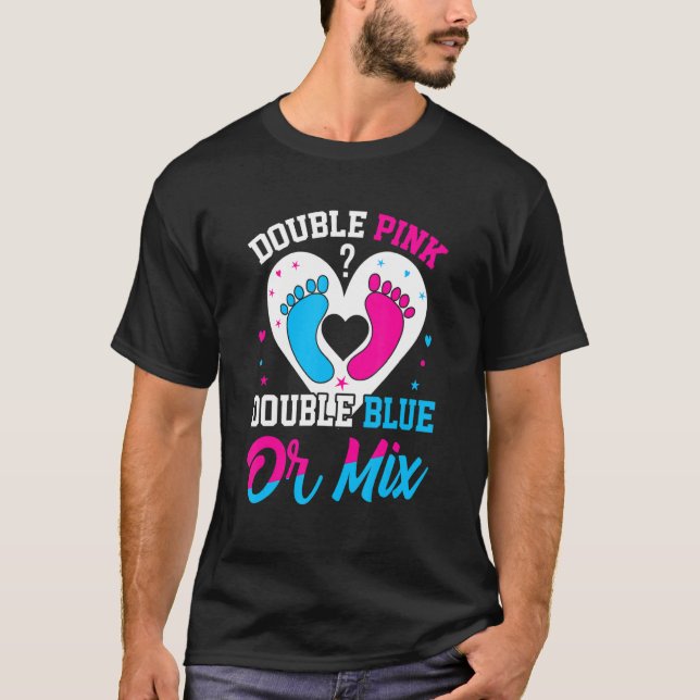 T-shirt Double Pink Double Blue Mix Twin Gender Announceme (Devant)