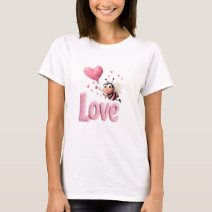 T-shirt Douce Amour Rose Abeille Cœur Saint-Valentin