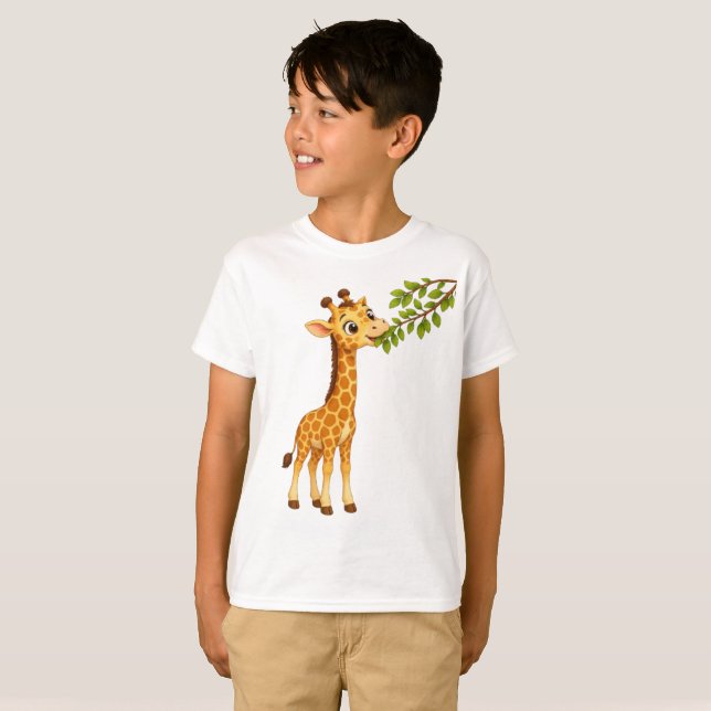 T-shirt Douce bébé girafe mâchonnant des feuilles (Devant entier)