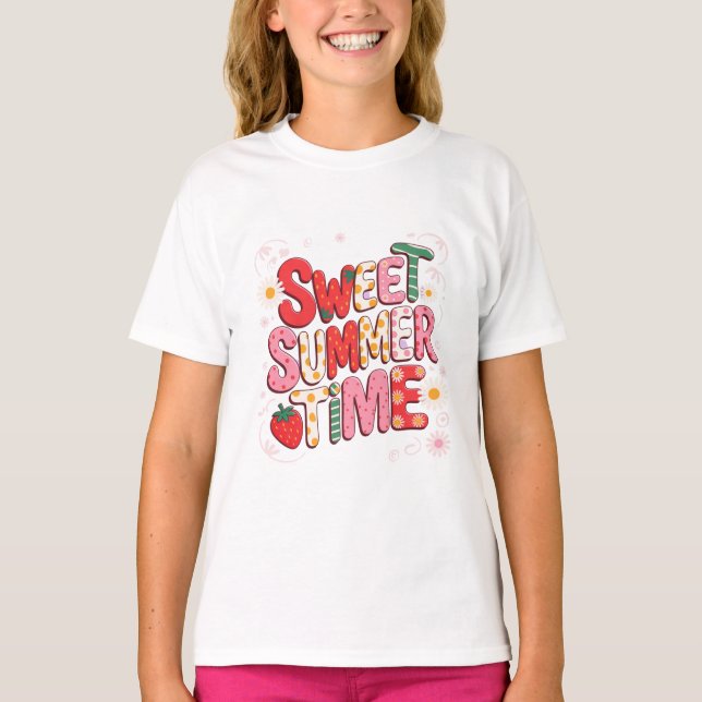 T-shirt Douce Coquette Été Fraise Rétro Plage  (Devant)
