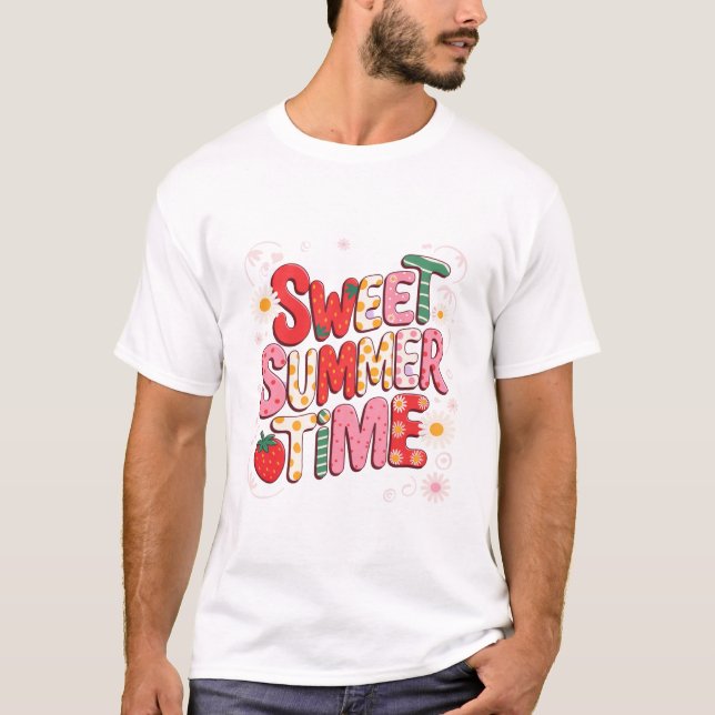 T-shirt Douce Coquette Été Temps Fraise Rétro Plage  (Devant)