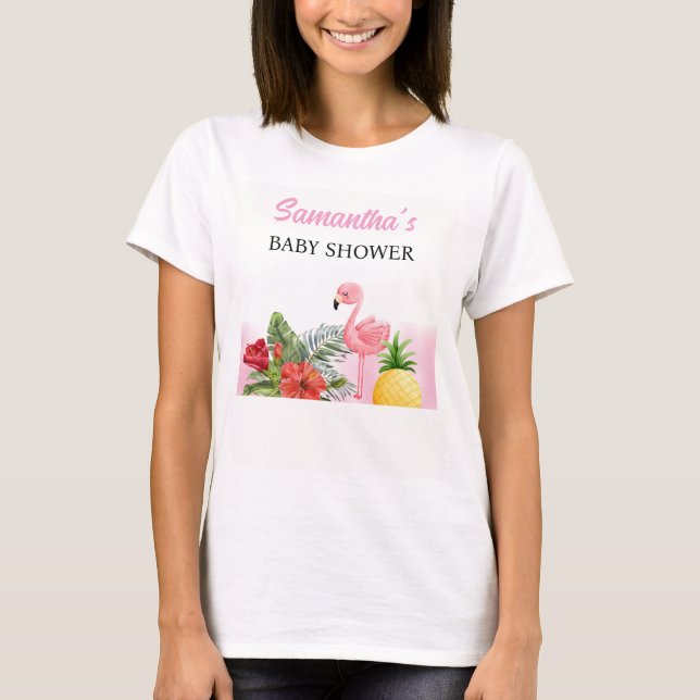 T-shirt Douce Fête de Naissance Rose Flamant Tropical (Devant)
