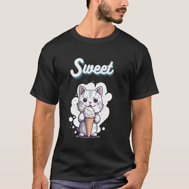 T-shirt Douce Kitty, Cône de Glace de Chat Mignon -vibe (Devant)