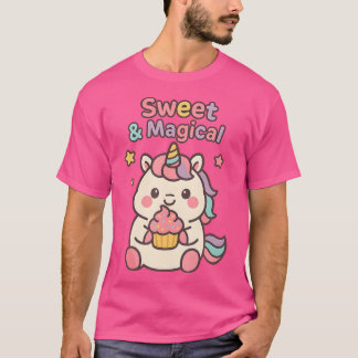 T-shirt Douce Licorne Magique Kawaii Tenant un Cupcake Pou