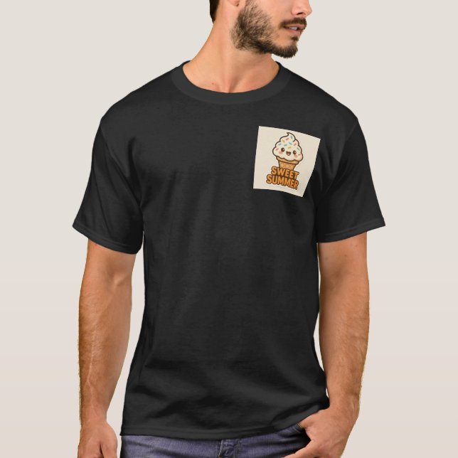 T-shirt Douces Vibrations d'Été : Autocollant de Crème Gla (Devant)