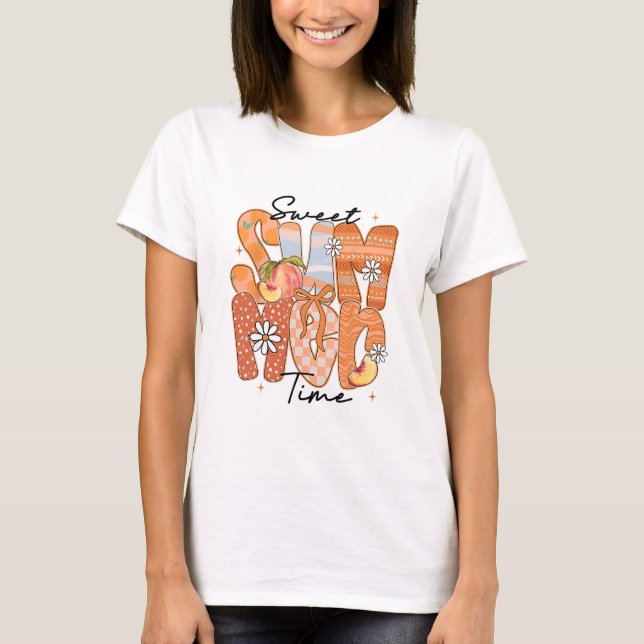 T-shirt Douces Vibrations d'Été Coquette Pêche Arc Bow Vac (Devant)