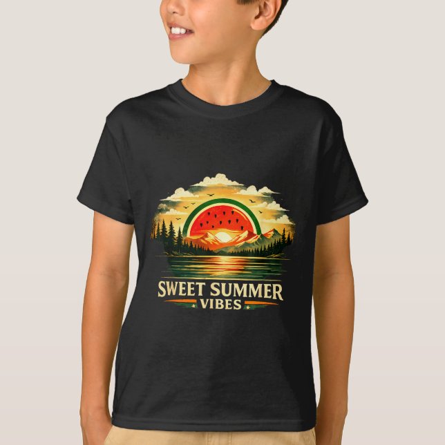 T-shirt Douces vibrations d'été pastèque coucher de soleil (Devant)