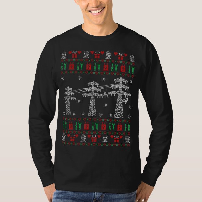 T-shirt Doudou de Noël Laid Lineman Pour Electricien (Devant)