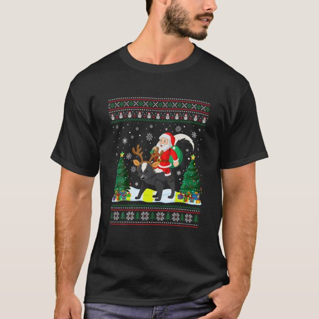 T-shirt Douille de Noël moche Skunk Funny Santa Claus Rid (Devant)