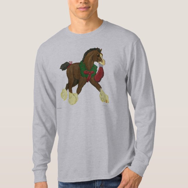 T-shirt Douille T de colt de cheval de Clydesdale de Noël (Devant)