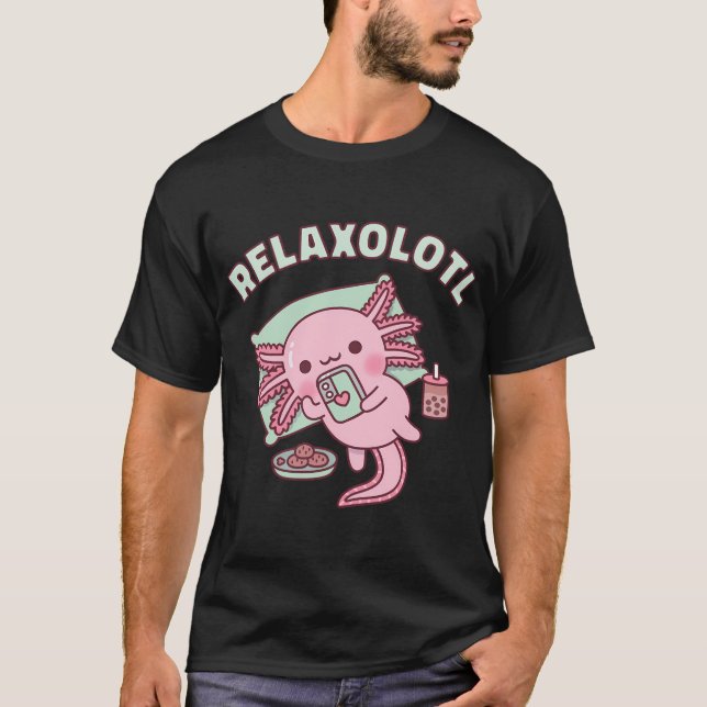 T-shirt Doux Axolotl Chilling Avec Téléphone Relaxolotl Fu (Devant)