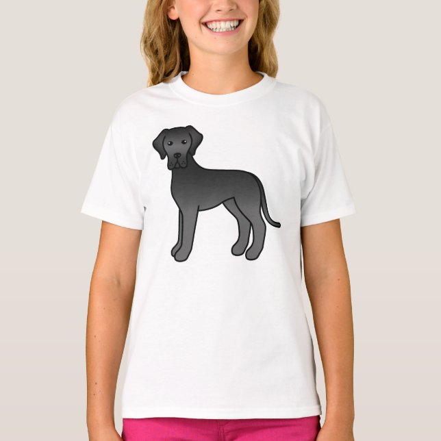 T-shirt Doux chien de dessin animé Grand Danois noir (Devant)