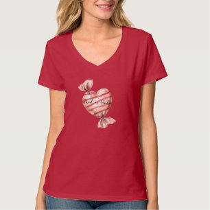 T-shirt Doux comme des rayures roses rouges en forme de cœ