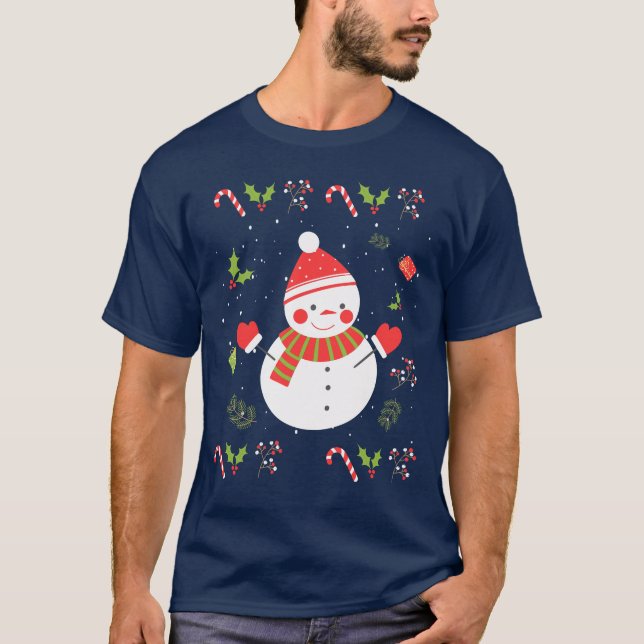 T-shirt Doux de vacances moche mignon Snowman (Devant)