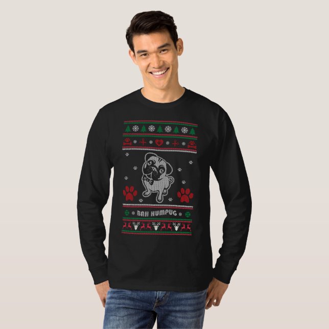 T-shirt Doux moche Carlin de Noël chien (Devant entier)