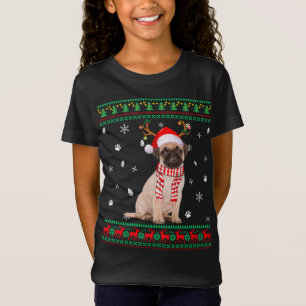 T-Shirt Doux moche Carlin de Noël Chien Père Noël Reindeer