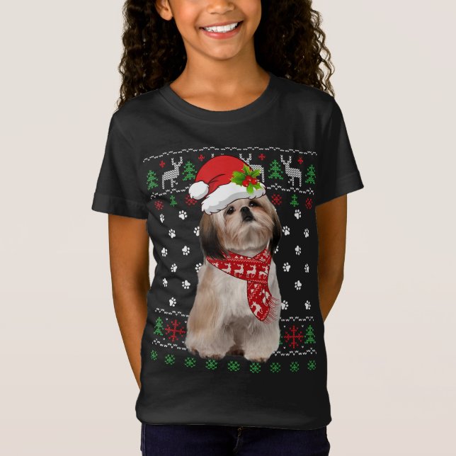 T-Shirt Doux moche Noël Chih Tzu Chien Chien Chien Chiot N (Devant)
