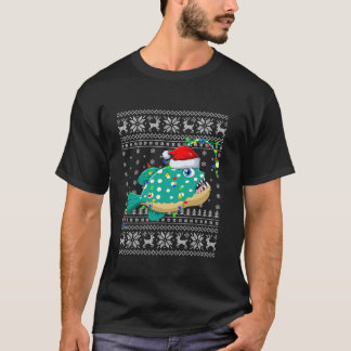 T-shirt Doux moche Noël éclaire Santa Chapeau Anglerfish C