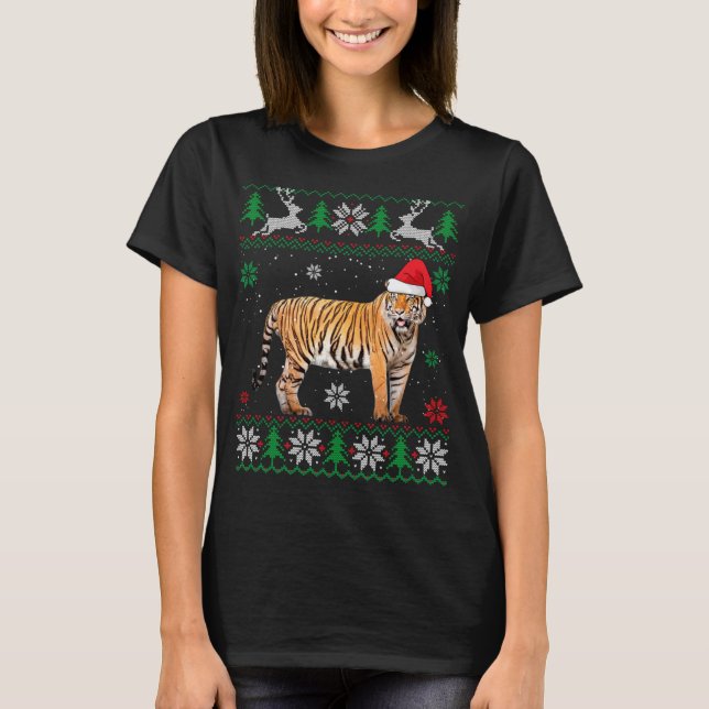 T-shirt Doux moche Noël Tiger Amant Santa Hat Anima (Devant)