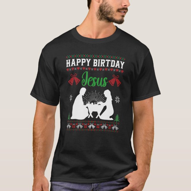 T-shirt Doux moche tenue de Noël Joyeux anniversaire Jésus (Devant)
