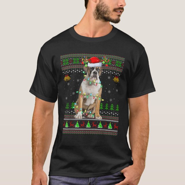 T-shirt Doux moche Xmas Lumières Père Noël Anglais Bulldog (Devant)