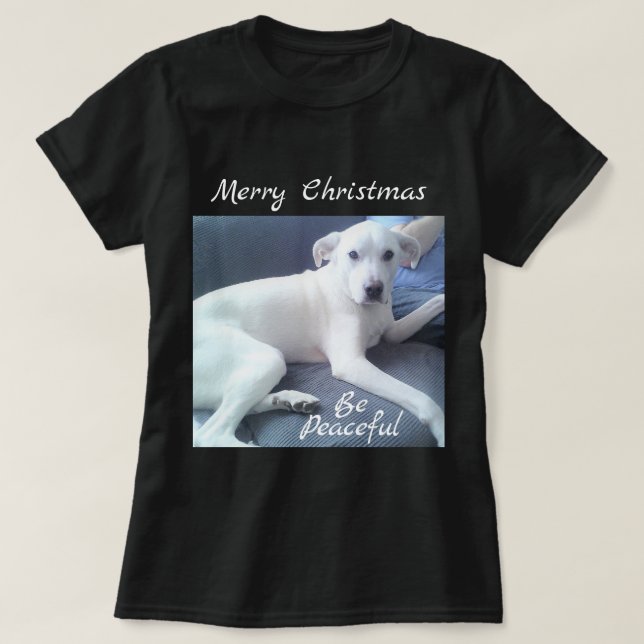T-shirt Doux Petit Chien Blanc, Tranquille, Assis Avec Pap (Design devant)