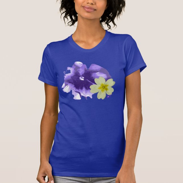 T-shirt doux violet et jaune Fleurs jersey fin (Devant)