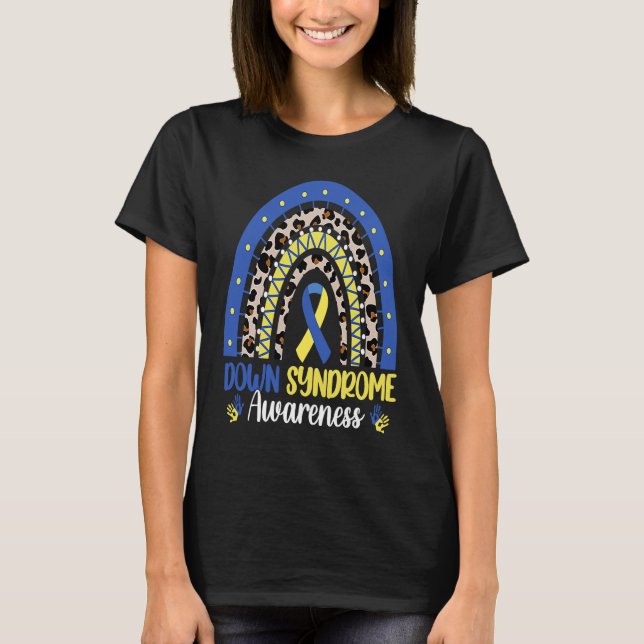 T-shirt Down Syndrome Awareness Rainbow Blue Yellow Ribbon (Devant)