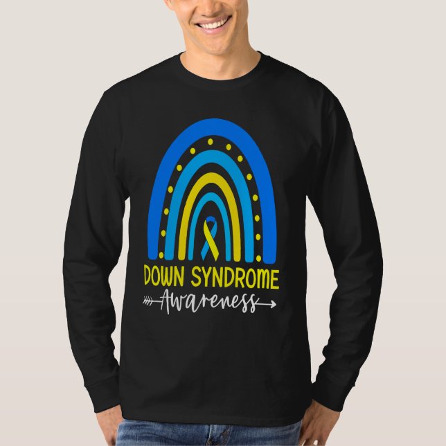 T-shirt Down Syndrome Awareness Ribbon Boho Rainbow Yellow (Devant)