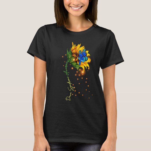 T-shirt Down Syndrome Sunflower  Yellow Blue Ribbon (Devant)