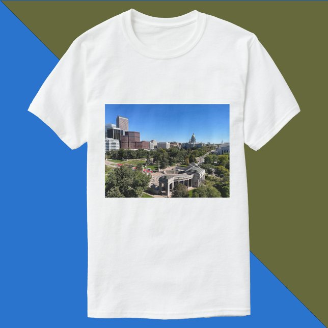 T-shirt Downtown Denver Colorado Skyline Photo (A tshirt featuring downtown Denver, the Capitol Dome and Civic Center park.)