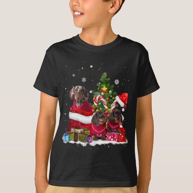 T-shirt Doxie Chien Noël Arbre Lumières Pyjamas Xmas Match (Devant)