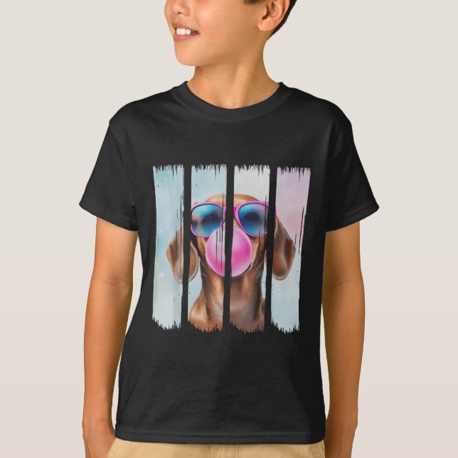 T-shirt Doxie Chien soufflant Bubblegum Portant Des Gles C (Devant)