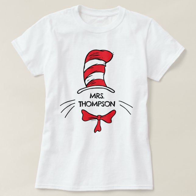 T-shirt Dr. Seuss | Chat Chapeauté Nom de l'enseignant per (Design devant)
