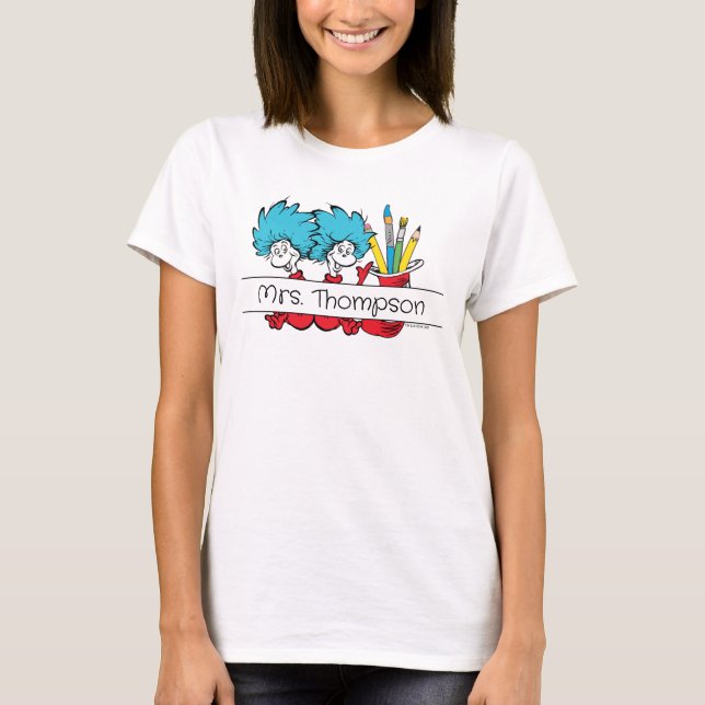 T-shirt Dr Seuss | Chose une chose deux nom de l'enseignan (Devant)