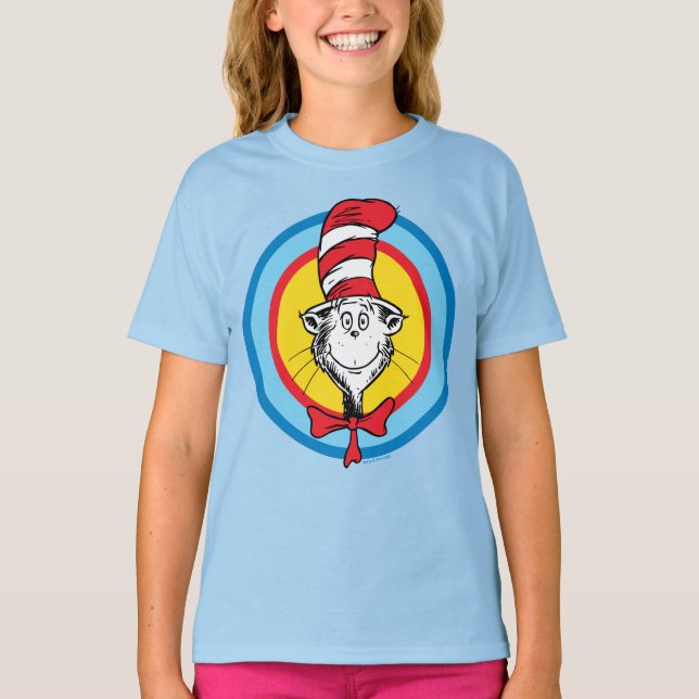 T-shirt Dr. Seuss | Graphisme de tête de Chat dans le Chap (Devant)