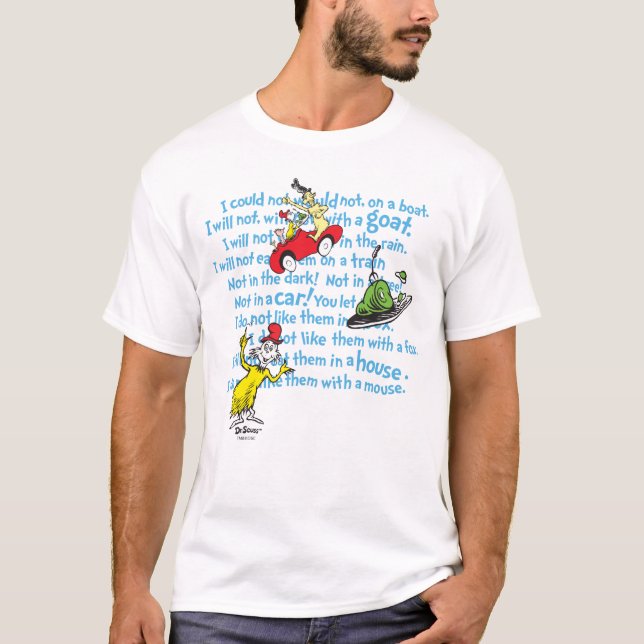 T-shirt Dr Seuss | Oeufs verts et Motif de livres de conte (Devant)